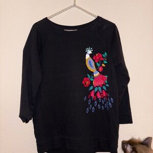 LOFT Elegant Black Blouse with Pearl Accents peacock